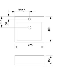 Alternative view of BACHA DE APOYO RECTANGULAR 1 AGUJERO PARA BAÑO│PIAZZA A117│