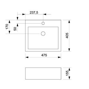 Alternative view of BACHA DE APOYO RECTANGULAR 1 AGUJERO PARA BAÑO│PIAZZA A117│