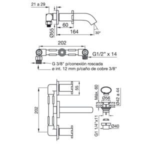 Alternative view of GRIFERIA PARA LAVATORIO PARED CIERRE CERAMICO FV ALERCE 0203/D7-CR