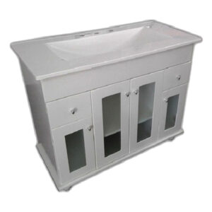 VANITORY MARAL BLANCO 100 CM CON BACHA MARMOLINA Y PUERTA DE VIDRIO