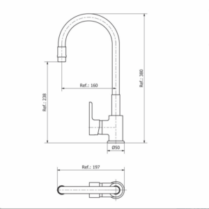 Alternative view of GRIFERIA MONOCOMANDO PARA COCINA MESADA CON FLEXIBLE NEGRO │PIAZZA EMBLEM 10017│