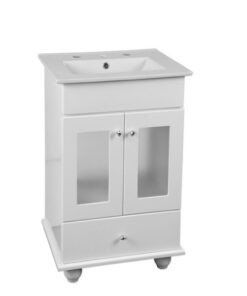 VANITORY MARAL BLANCO 50 CM CON BACHA MARMOLINA Y PUERTA DE VIDRIO