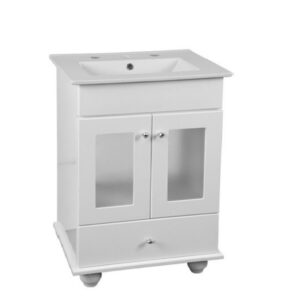 VANITORY MARAL BLANCO 60 CM CON BACHA MARMOLINA Y PUERTA DE VIDRIO
