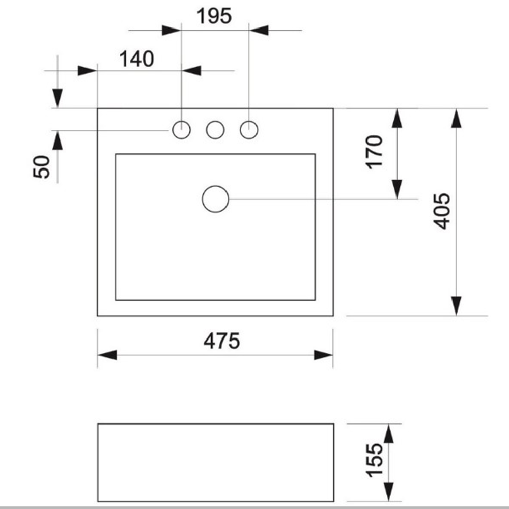 BACHA DE APOYO RECTANGULAR 3 AGUJEROS PARA BAÑO │PIAZZA A117-3│ - Imagen 2