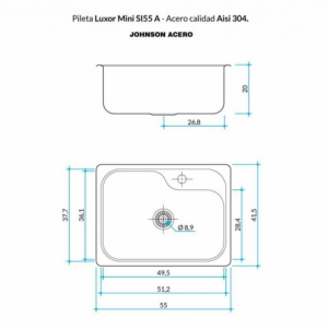 Alternative view of PILETA DE COCINA SIMPLE CON AGUJERO DOSIFICADOR ENCASTRABLE JOHNSON LUXOR MINI SI 55 AD