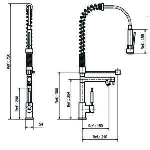 Alternative view of GRIFERIA MONOCOMANDO PARA COCINA MESADA CON ROCIADOR EXTERIOR PICO CROMO │ PIAZZA GOURMET 10309 │