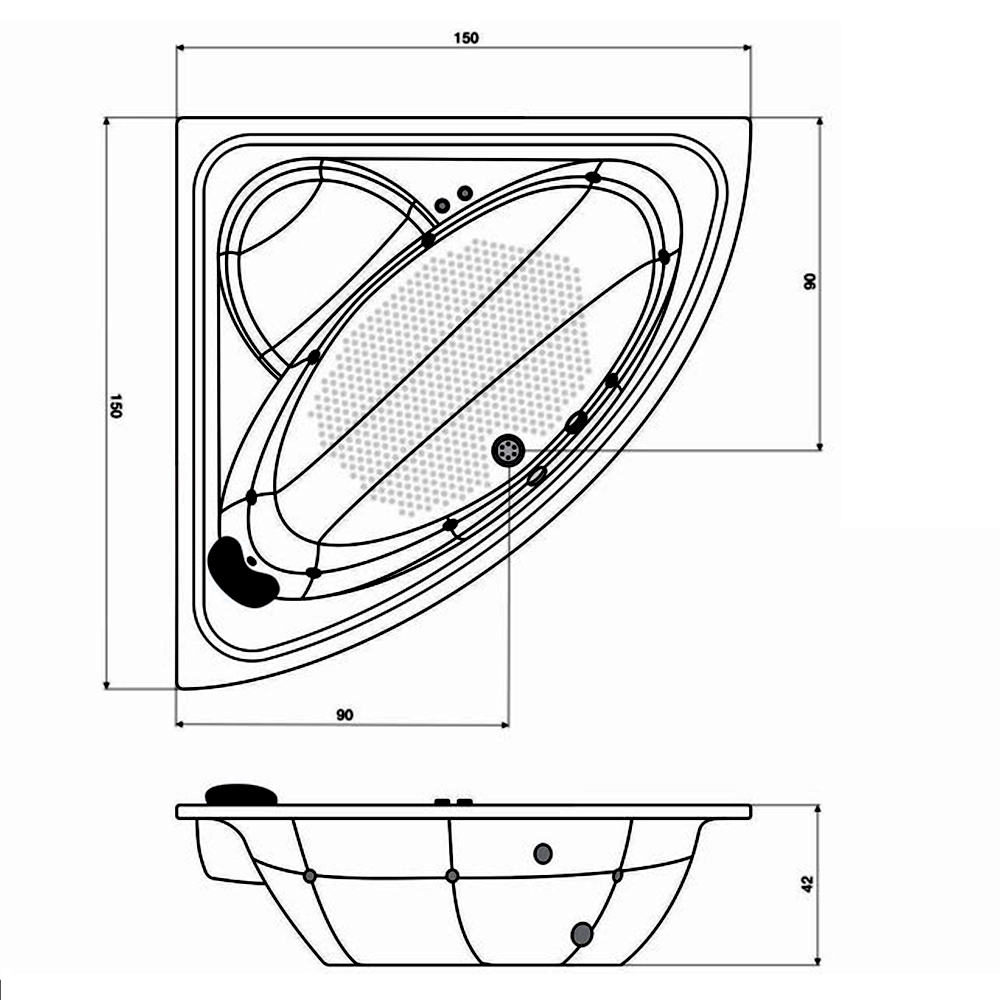 HIDROMASAJE ESQUINERO 1.50 METROS 8 JETS MAS 1 JET CERVICAL │ PIAZZA BH150LE │ - Imagen 2