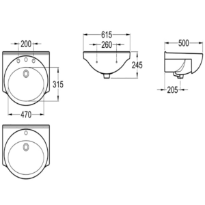 Alternative view of MURAL LAVATORIO DE PORCELANA, 3 ORIFICIOS | A1450730003200