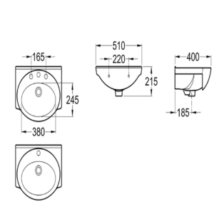 Alternative view of MURAL LAVATORIO DE PORCELANA, 3 ORIFICIOS | A1450730003200
