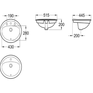 Alternative view of LAVATORIO DE PORCELANA DE ENCIMERA, 3 ORIFICIOS | A1410110003200
