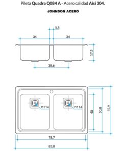 Alternative view of Pileta Doble de Acero Johnson |Q084A| Ag.Izq