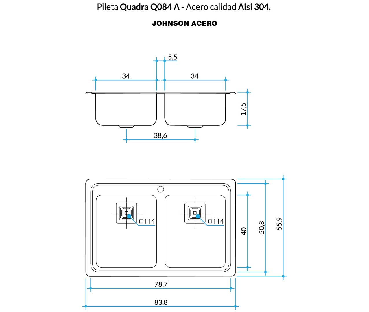 Pileta Doble de Acero Johnson |Q084A| Ag.Izq - Imagen 2