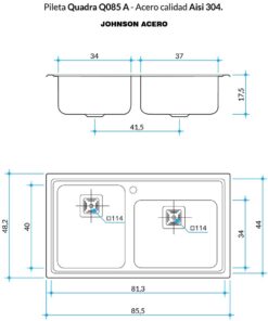 Alternative view of Pileta Doble de Acero Johnson |Q085A| Ag.Izq