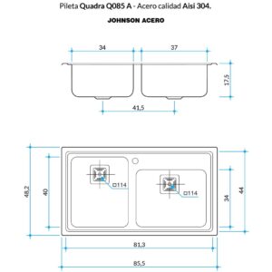 Alternative view of Pileta Doble de Acero Johnson |Q085A| Ag.Izq
