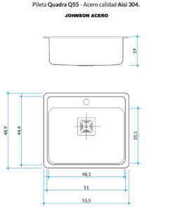 Alternative view of Pileta de Acero Johnson Quadra Mini |Q55A| Ag.Der