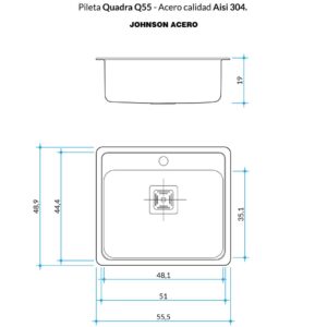 Alternative view of Pileta de Acero Johnson Quadra Mini |Q55A| Ag.Der